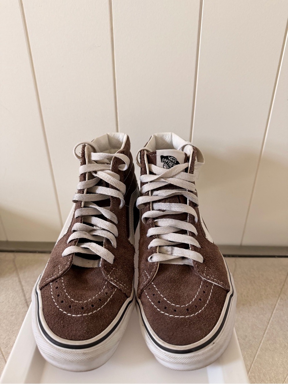 Vans Brown and White High-Top Suede Sneakers